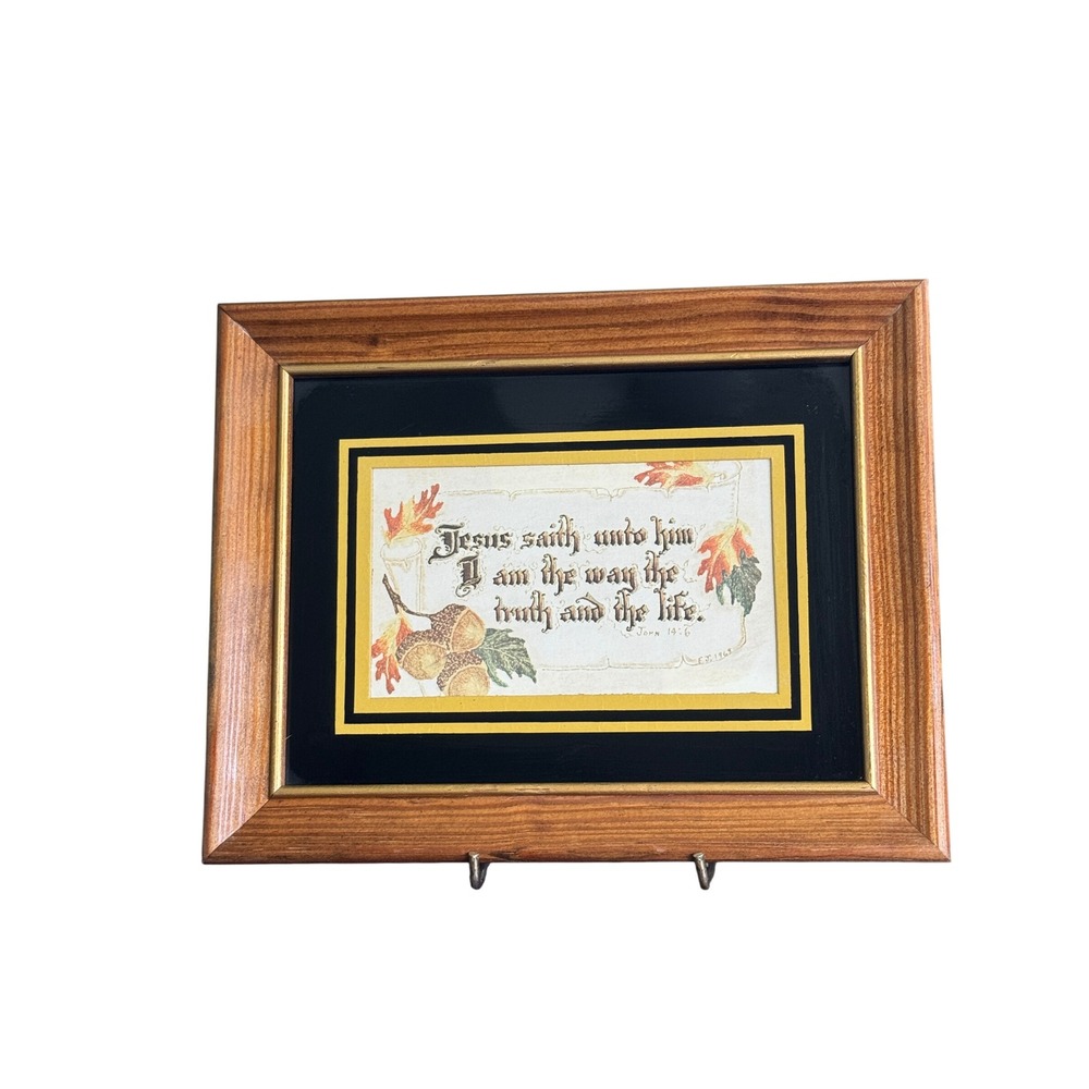 Vintage 1963 Framed John 14:6 Scripture Calligraphy Art Wood Frame Autumn Decor